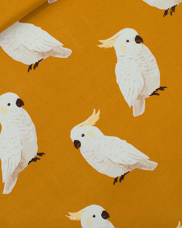 Sweat d’été / French Terry coton "Cockatoos - tawny curry" (moutarde-blanc) de See You at Six