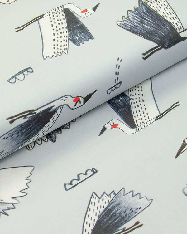 Canvas de coton bio "Grues" (gris-noir) de halfbird