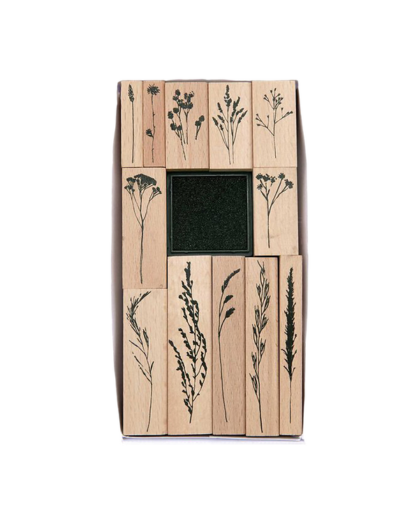 Set de tampons en bois "Transformation - herbes", 12 pièces de RICO DESIGN