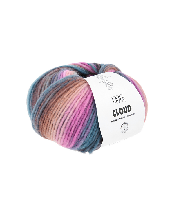 LANG Yarns CLOUD - laine mérinos superwash (0032/pink/bleu glacier/bleu pétrole/violet