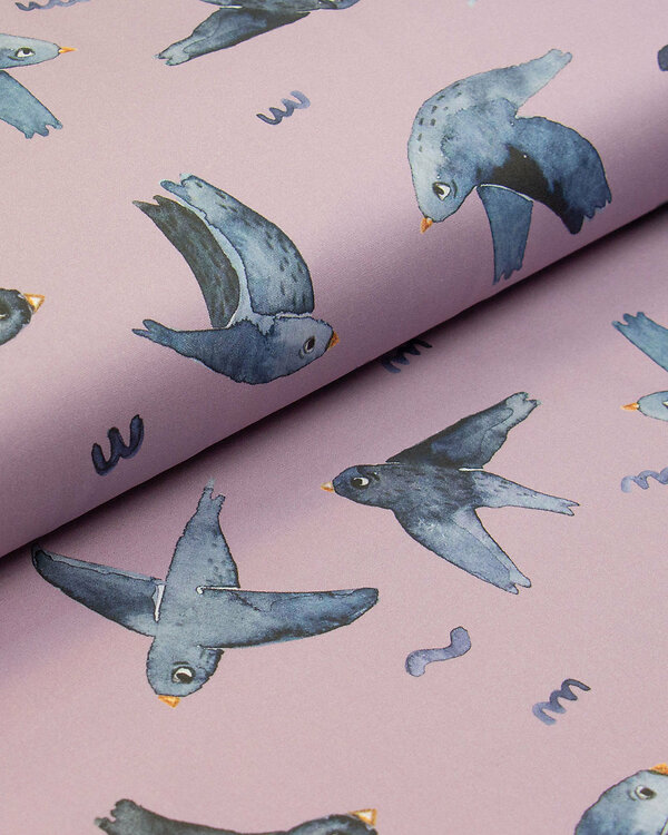 Canvas de coton bio "Oiseaux" (mauve-gris bleu) de halfbird