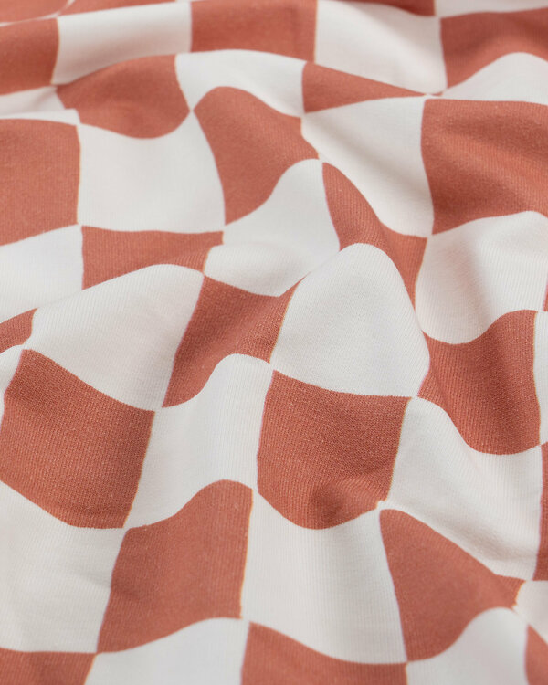 Sweat d'été coton bio - French Terry "Sirocco - Giant Carreaux" (offwhite/orange brun)