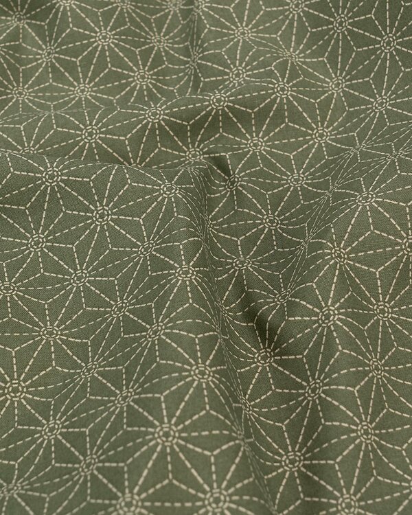 Popeline de coton "Asanoha Sashiko" (olive foncé-beige clair)