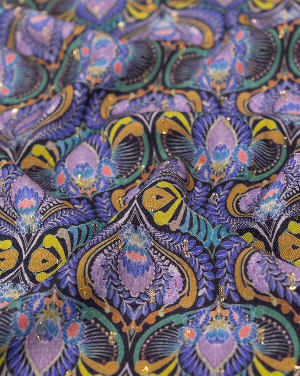 Viscose "Ornement Lurex Majestique" (violet-ocre/vert/or)