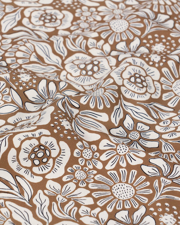 Toile en coton bio "Grassroots/Rita" (brun-offwhite/bleu foncé) de Cloud9 Fabrics