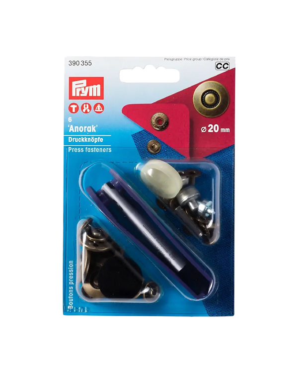PRYM Boutons pression "Anorak" - Ø 20 mm, lot de 6 (laiton antique) 390355