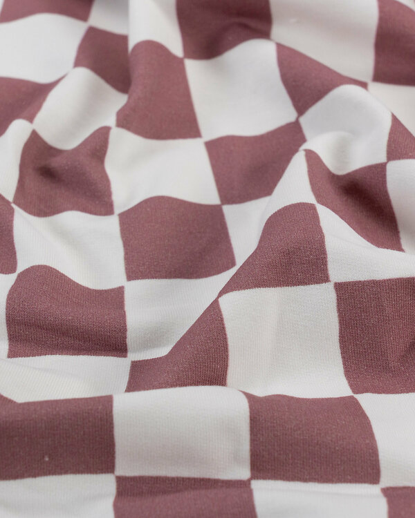 Sweat d'été coton bio - French Terry "Sirocco - Giant Carreaux" (offwhite/bois de rose)
