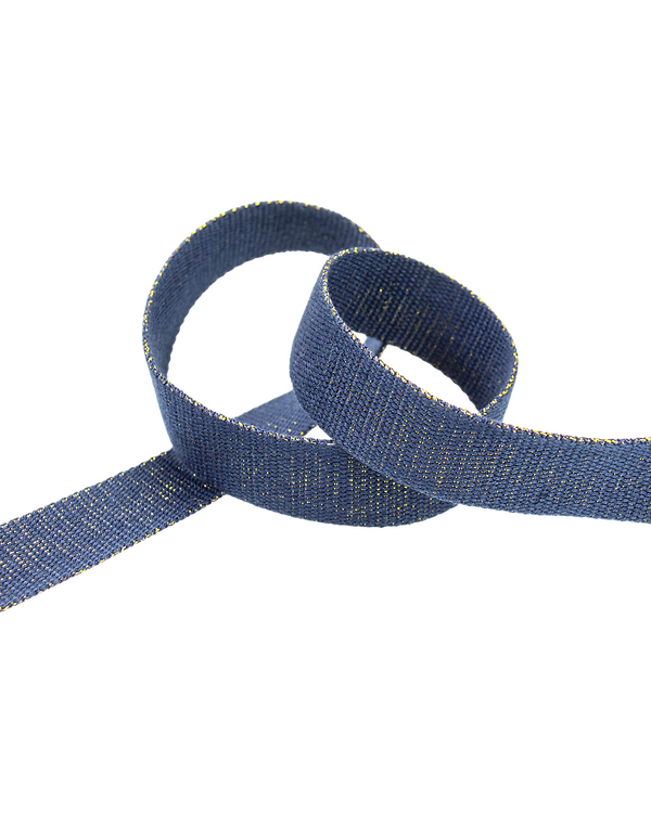 Sangle en coton "Shiny Lurex" 30 mm (bleu foncé-doré)