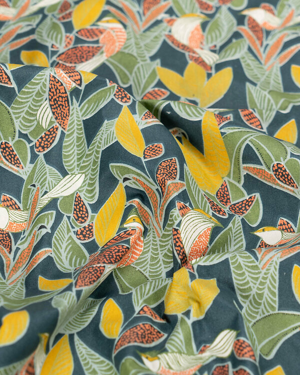 Toile cirée - coton enduit "Téflon - Pies" (émeraude-vert clair/jaune/offwhite)
