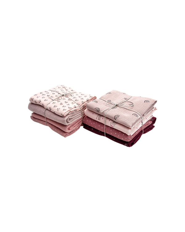 Paquet de restes de tissu "Double gaze coton" (rouge/rose/violet)