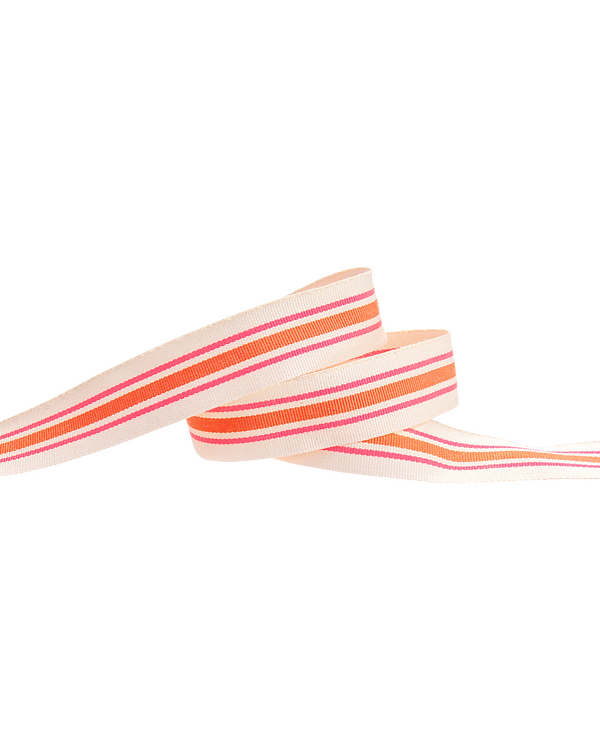 Ruban tissé "Rayures multicolores" 25 mm (nature-rose fluo/corail)