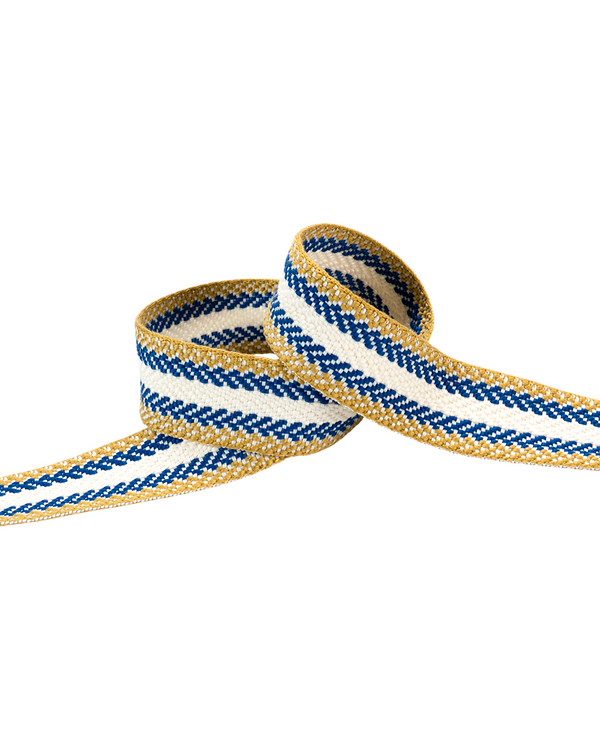 Sangle en coton "Marina / Chevron" (offwhite-ocre/bleu royal)