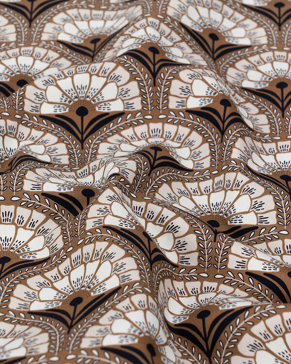 Toile en coton bio "Grassroots/Eliza" (marron-écru/bleu foncé) de Cloud9 Fabrics