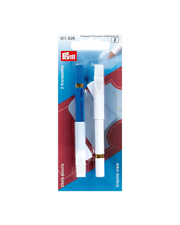 PRYM Crayon craie avec brosse - lot de 2 (bleu/blanc) 611626