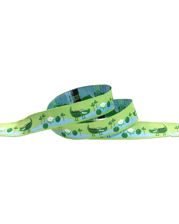 Ruban tissé "Crocodile" 15 mm (vert-bleu/blanc)