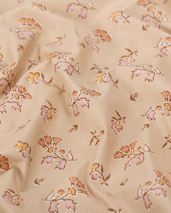 Toile cirée - coton enduit "Fleurs" (sable-rose/brun)