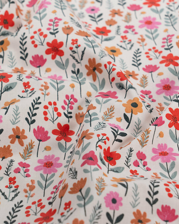 Toile cirée - coton enduit "Champ de fleurs" (offwhite-multicolore)
