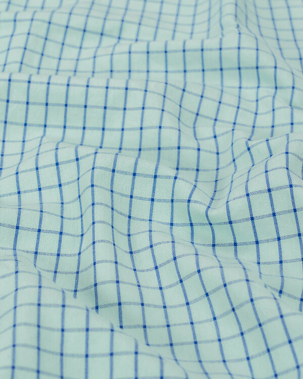 Seersucker coton bio "Carreaux grille" (menthe pastel/bleu)