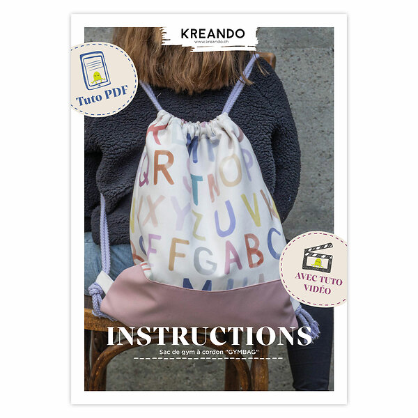 Instructions & patron PDF - Couture - Sac à cordon "GYMBAG" de KREANDO (français)