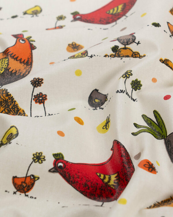 Toile cirée - coton enduit "Poules/Ferme" (offwhite-rouge/gris)