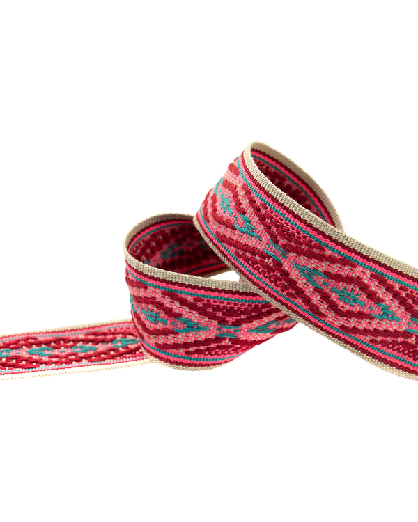 Sangle "Ethno - losange" 40 mm (beige-rose fluo/bordeaux/émeraude)