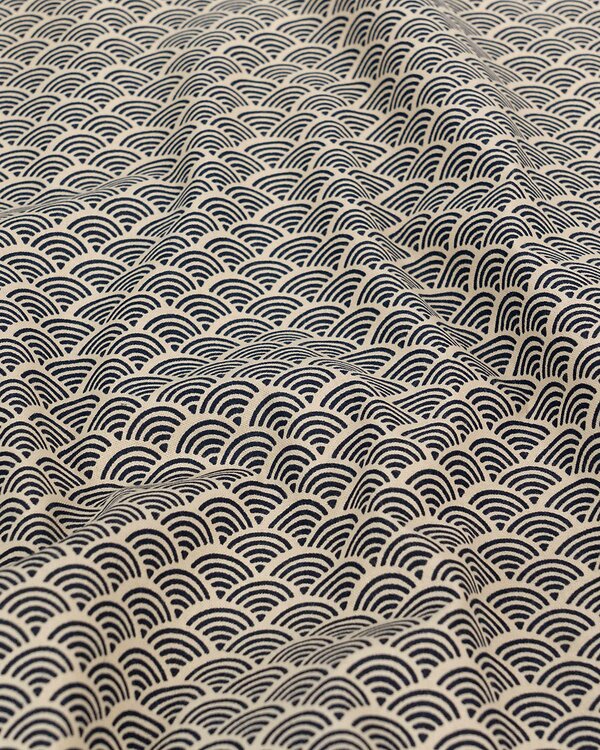 Popeline de coton "Vagues Seigaiha" (beige clair-marine)