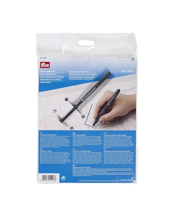 PRYM Papier à décalquer les patrons avec stylo - 3 feuilles de 1 x 1.5 m (transparent) 611298