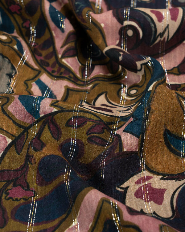 Viscose "Lurex Paisley/Fleurs" (rose-brun/ocre/doré)
