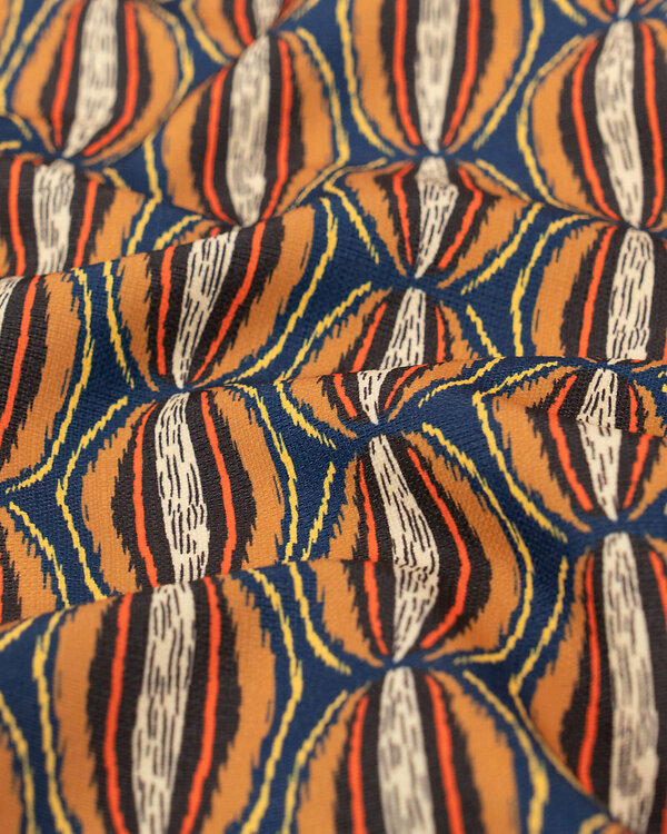 Tissu d'ameublement outdoor "Papaya" (bleu foncé-ocré/rouge clair)