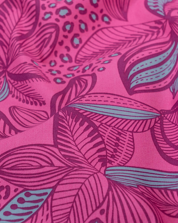 Toile cirée - coton enduit "Fleurs / Feuilles" (pink-beige/bleu pastel)