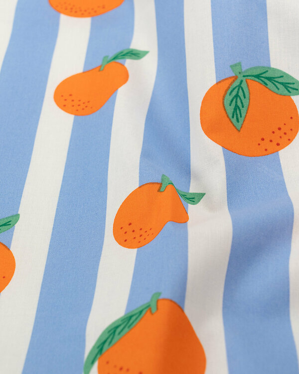Toile cirée - coton enduit "Oranges / Rayures" (bleu- blanc/orange)