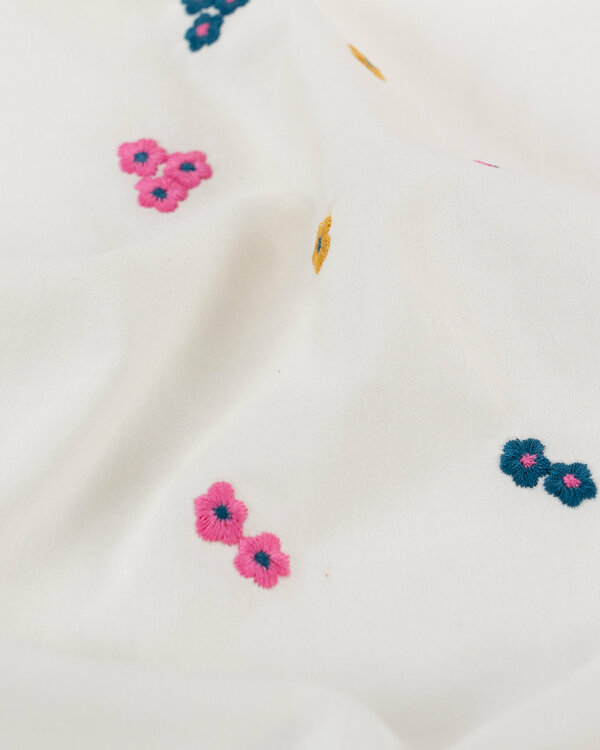 Voile de coton brodé "Fleurs" (creme-pink/bleu/jaune)