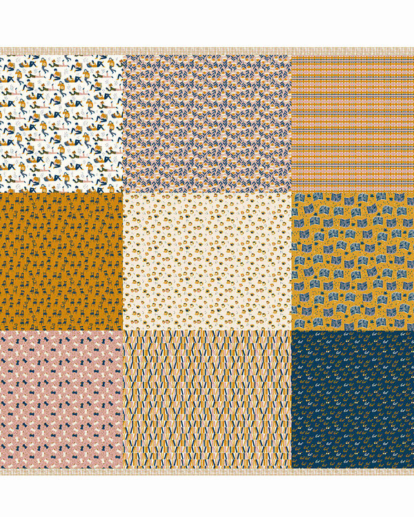 Panneau en coton - All in One "Lazy sunday" (ocre/rose/dunkelblau) de la blu