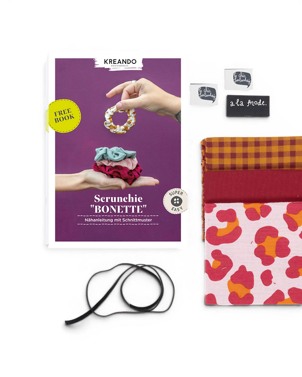 Kit de couture - Scrunchies lot de 3 pces "Bordeaux Safari" (bordeaux/mustard) de KREANDO