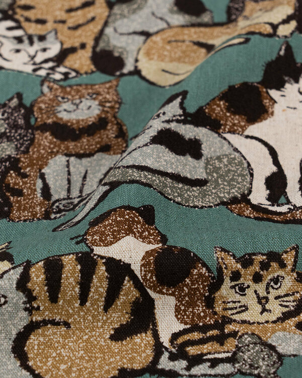 Canevas de coton/lin "Art Cat/Chats" (bleu océane-multicoloré) de KOKKA