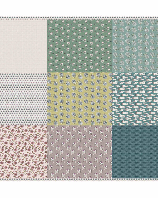 Panneau en coton - All in One "Memories of India" (pétrole/vert/rose) de la blu